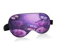 Purple Flowers and Butterflies Sleep Mask Lightweight Soft Breathable Eye Mask with Adjustable Strap Blackout Eye Mask for Women Men for Travel Night Sleeping