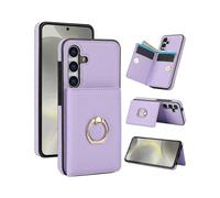 (Purple) Galaxy S24 Case with Card Holder, Military-Grade Drop Protection & Shockproof Cover - Brown