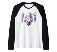 Purple GNOME On A Retro Bike For Women with Hanging Wisteria Camiseta Manga Raglan