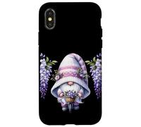 Purple GNOME On A Retro Bike For Women with Hanging Wisteria Carcasa para iPhone X/XS