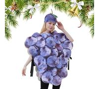 Purple Grape Costume - Funny Fruit Outfit with Hat for Men Women Halloween | Realistic Grape Bunch Dress Up Set, Funny Food Costume with Purple Hat, Party Role Play Outfit for Halloween, Cosplay, Stage