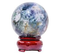 Purple Green Fluorite Crystal Stone Ball Figurines Feather Fluorite Quartz Crystal Rock Ball Home Office Decor Gift with Stand,6~7cm