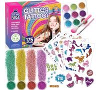 Purple Ladybug Kit de 175 Tatuajes Temporales Niñas con Purpurinas de 9 Colores - Diseños de Tatuajes Temporales Incluyen Sirena, Unicornios y Más - Kit Tatuaje Completo sin Pegamento ni Plantillas