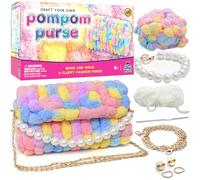 PURPLE LADYBUG Kit para hacer tu propio bolso con pompones, artes y manualidades para niñas de 8 a 12 años, regalos para niñas de 6 a 12 años, cumpleaños, proyectos de arte de bricolaje para niños,
