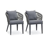 PURPLE LEAF - Juego de 2 sillas de comedor de aluminio con cojines y almohadas, resistentes a los rayos UV, sillas de Mimbre, adecuadas para jardines y cocinas, color gris.