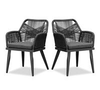 PURPLE LEAF - Juego de 2 sillas de comedor de aluminio, resistentes a los rayos UV, gran tono, sillas de mimbre, adecuadas para su uso en jardines, terrazas y cocinas, color gris.