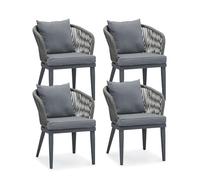 PURPLE LEAF - Juego de 4 sillas de comedor de aluminio con cojines y almohadas, resistentes a los rayos UV, sillas de Mimbre, adecuadas para jardines y cocinas, color gris.