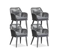 PURPLE LEAF - Juego de 4 sillas de comedor de aluminio, resistentes a los rayos UV, gran tono, sillas de mimbre, adecuadas para su uso en jardines, terrazas y cocinas, color gris.
