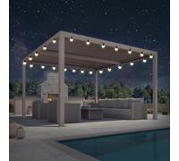 PURPLE LEAF Pergola Bioclimática 3,68 x 3,68 m con iluminación LED integrada, pérgola de aluminio con hojas orientables, drenaje integrado, cenador de jardín sin mantenimiento para terraza, champán