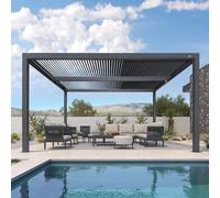 PURPLE LEAF Pergola Bioclimática 4,6 x 3,3 m Pérgola Aluminio Cuchillas Orientables Superficie 15,18 m² Cenador de Jardín Pérgola Jardín Exterior Terraza Exterior, Gris
