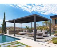 PURPLE LEAF Pergola Bioclimática 7,39 x 3,68 m Pérgola Aluminio Cuchillas Orientables Superficie 27,19 m² Cenador de Jardín Pérgola Jardín Exterior Terraza Exterior, Gris