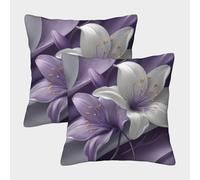 Purple Lily Flowers-Botanical Art Style Illustration Fundas De Cojín del Sofá Juego De 2 Available All Seasons Fundas De Almohada Decorativos Cuadrado Almohadon Cubre para Sala Hogar 50x50cm