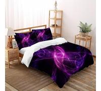 Purple Lines Black Funda Nordica Algodon 3 Piezas 3D Impresa Elegant Light Scene con Cremallera Y Funda De Almohada Double（200x200cm） Microfibra Ropa De Cama