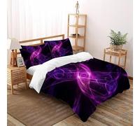 Purple Lines Black Funda Nordica Algodon 3 Piezas 3D Impresa Elegant Light Scene con Cremallera Y Funda De Almohada King（220x240cm） 100% Microfibra Ropa De Cama