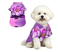 Purple Lotus L - Camisa hawaiana para perros pequeños, bonito traje de playa de verano para cachorros, ropa suave y transpirable para gatos con botones