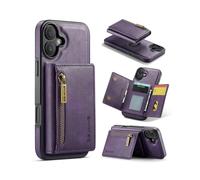 (Purple, Multicolor) M5 Series For iPhone 16 Case Detachable Magnetic Leather Phone Cover with Card Slots - Coffee