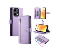 (Purple) Nine Card-slot Zipper Wallet Bag Leather Phone Case For OPPO Reno14 Global / Reno14 F 5G