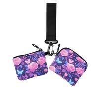 Purple Peach Elegant Blooms - Tarjetero organizador de tarjetas de crédito de tamaño compacto con bolsillo con cremallera para mujer, 2 unidades, Flores elegantes de melocotón púrpura, 1 size, Casual