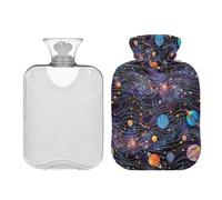 Purple Planets and Constellations - Bolsa de agua caliente con funda, bolsa de agua caliente de invierno de 2 l, bolsa de agua caliente para cuello, hombros y piernas, alivio del dolor de calambres
