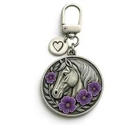 Purple Poppy & Horse Remembrance Keychain, Metal Memorial Keepsake, Meaningful Gift for Horse Lovers, Car Purse Animal Pendant Charm (1pcs)