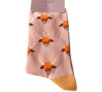 Purple Possum® Highland Cow - Calcetines para mujer, diseño de vacas peludas, color rosa, 1 par, tallas 4 a 7, rosa, 3-7