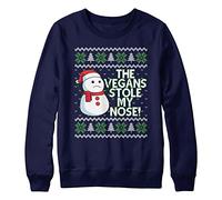 Purple Print House Suéter de Navidad de muñeco de nieve vegano para hombre, The Vegans Stole My Nose Christmas Jumper Vegetariano, azul marino, S