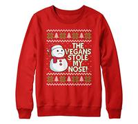 Purple Print House Suéter de Navidad vegano con diseño de muñeco de nieve para hombre, diseño de The Vegans Stole My Nose, rosso, M