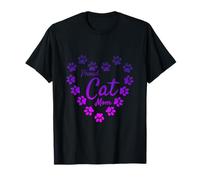 Purple Proud Cat Mom Heart Paw Prints Estética Lindo Camiseta