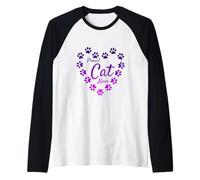 Purple Proud Cat Mom Heart Paw Prints Estética Lindo Camiseta Manga Raglan