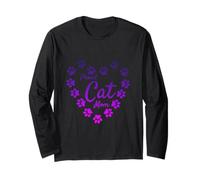 Purple Proud Cat Mom Heart Paw Prints Estética Lindo Manga Larga
