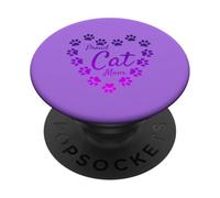 Purple Proud Cat Mom Heart Paw Prints Estética Lindo PopSockets PopGrip Adhesivo