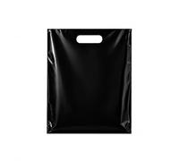 Purple Q Crafts Bolsa de plástico con asa troquelada, bolsa de 9 x 12 pulgadas, bolsas de plástico negro para mercancía, paquete de 100 unidades para venta al por menor, regalos, ferias comerciales y