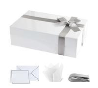 Purple Q Crafts Caja de regalo blanca brillante de alta calidad con cierre magnético, paquete de 5, 10 x 7 x 3 pulgadas, incluye cinta y tarjeta de regalo, elegante caja de presentación para todas las