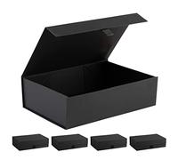 Purple Q Crafts Caja de regalo rígida acanalada negra con tapa de cierre magnético de 14 x 9 x 4 pulgadas, cajas rectangulares con elegante acabado negro (5 cajas)