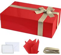 Purple Q Crafts Caja de regalo roja brillante de alta calidad con cierre magnético de 10 x 7 x 3 pulgadas, paquete de 5, incluye cinta y tarjeta de regalo, elegante caja de presentación para todas las
