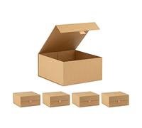 Purple Q Crafts Paquete de 5 cajas de regalo rígidas acanaladas de papel kraft marrón con tapa de cierre magnético de 8 x 8 x 4 pulgadas, cajas cuadradas con elegante acabado de papel acanalado