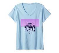 Purple Reign: Explosión Real de la Corona para los entusiastas Reales Camiseta Cuello V, Mujer, Azul Bebé, S