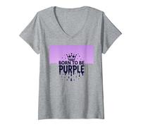 Purple Reign: Explosión Real de la Corona para los entusiastas Reales Camiseta Cuello V, Mujer, Gris Jaspeado, S