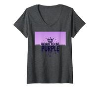 Purple Reign: Explosión Real de la Corona para los entusiastas Reales Camiseta Cuello V, Mujer, Jaspeado Oscuro, M