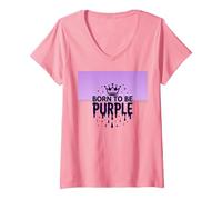 Purple Reign: Explosión Real de la Corona para los entusiastas Reales Camiseta Cuello V, Mujer, Rosado, S