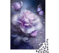 Purple Rose Butterfly Rompecabezas Flower Elegant 1000 Piezas de Papel Reciclado Adultos Y Mayores De 12 Años Divertido, Regalo y Actividad en Casa 52x38cm/1000pcs