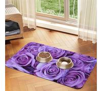 Purple Rose Pattern Flower Pattern,Waterproof Pet Feeding Mat,PU Leather Placemats for Cat Dog Water Bowl,Food Mats,30x45cm