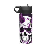 Purple Rose Skeleton Printing The Print - Hervidor deportivo aislado de acero inoxidable con tapa para adultos, hombres y mujeres