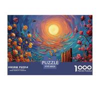 Purple Roses on The Fence Full Moon in The Sky 1000 Piezas Cartulina Premium Rompecabezas Premium Oil Painting Sun Extremadamente Difícil Juego Familiar Rompecabezas Regalos Para Familia Y Amigos 38x2