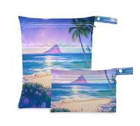 Purple Summer Beach in Hawaii - Bolsa lavable para viajes, paquete de 2 artículos esenciales de viaje para volar con asas para piscina, piscina