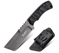 PURPLEBIRD Cuchillo de Caza con Hoja Fija, Cuchillo Supervivencia al Aire Libre, Cuchillo Bushcraft con Mango en G10, Funda en Kydex, Cuchillo para Exteriores EDC con Espiga Completa (Negro)