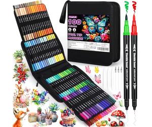 Purpledi 100 Colores Rotuladores Lettering, Rotuladores de Punta Pincel de arte, Brush Pen para Lettering, Caligrafía, Colorear, Dibujar, Pintar Regalo para Niños y Adultos