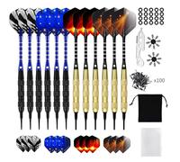 Purpledi 12 Dardos Punta de Plástico para Diana Electrónica, Set Profesional con 24 Plumas de 4 Patrones, 100 Puntas Adicionales y 20 Anillos de Goma, Dardos de Alta Precisión