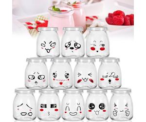 Purpledi 12 Vasos Yogurtera de Cristal, Tarros de Yogur con Tapa, Recipientes de Vidrio Para Pudín y Yogur, Botes Vaso para Máquinas de Yogurmulticocina 100 ml para Presentar y Servir Alimento