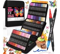 Purpledi 120 Colores Rotuladores Lettering, Rotuladores de Punta Pincel de arte, Brush Pen para Lettering, Caligrafía, Colorear, Dibujar, Pintar Regalo para Niños y Adultos